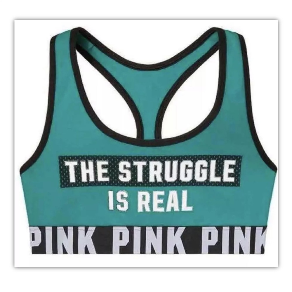 New VS Pink The Struggle is Real Sport Bra Green S